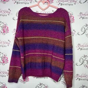 Striped Colorful sparkly sweater gold pink orange purple cozy knitted top